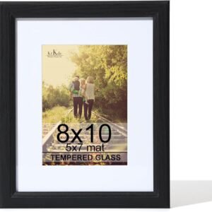 Black Wood Composite 8x10 Picture Frame with Mat and Tempered Glass