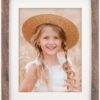 Distressed Brown Wood Picture Frame with Mat for Wall and Tabletop Display