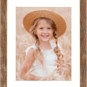 Distressed Brown Wood Picture Frame with Mat for Wall and Tabletop Display - Image 46