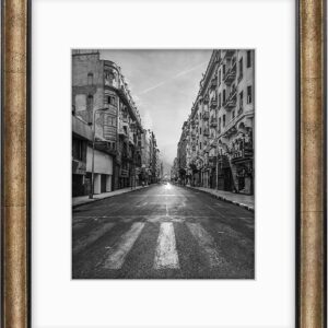 Dark Gold Brown Bronze Pewter Panel Photo Frame with White Mat for 8x10 Pictures