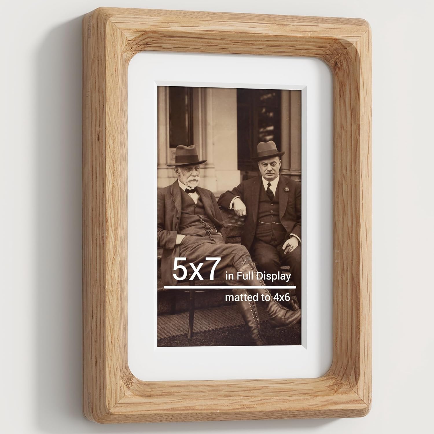 Natural Oak Wood 5x7 Picture Frame with Mat for 4x6 Display