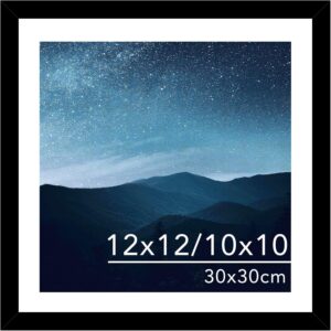Black Square Picture Frame with White Mat for 10x10 or 12x12 Inch Photos
