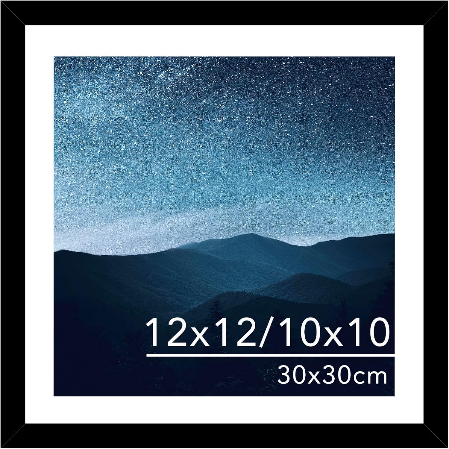 Black Square Picture Frame with White Mat for 10x10 or 12x12 Inch Photos