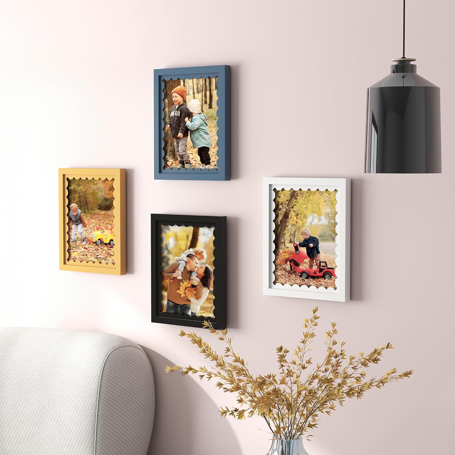 Alternative view of Blue Wooden 5x7 Picture Frame with Wavy Mat and Floral Art
