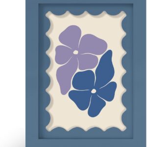 Blue Wooden 5x7 Picture Frame with Wavy Mat and Floral Art
