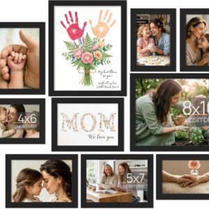 Upsimples 10 Pack Picture Frames Collage Wall Decor For Mounting Or Tabletop Display, Photo Gallery Frame Set For Family, Multi