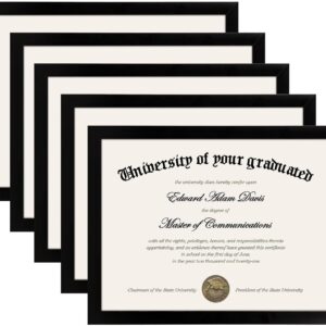 Black 8.5 by 11 Inch Document Frames for Wall and Tabletop, Set of 5