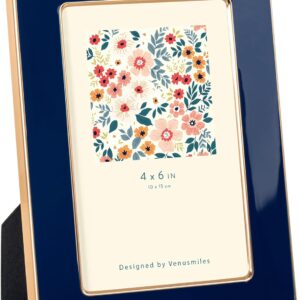 Navy Blue Enamel 4x6 Inch Gold Metal Picture Frame with Easel