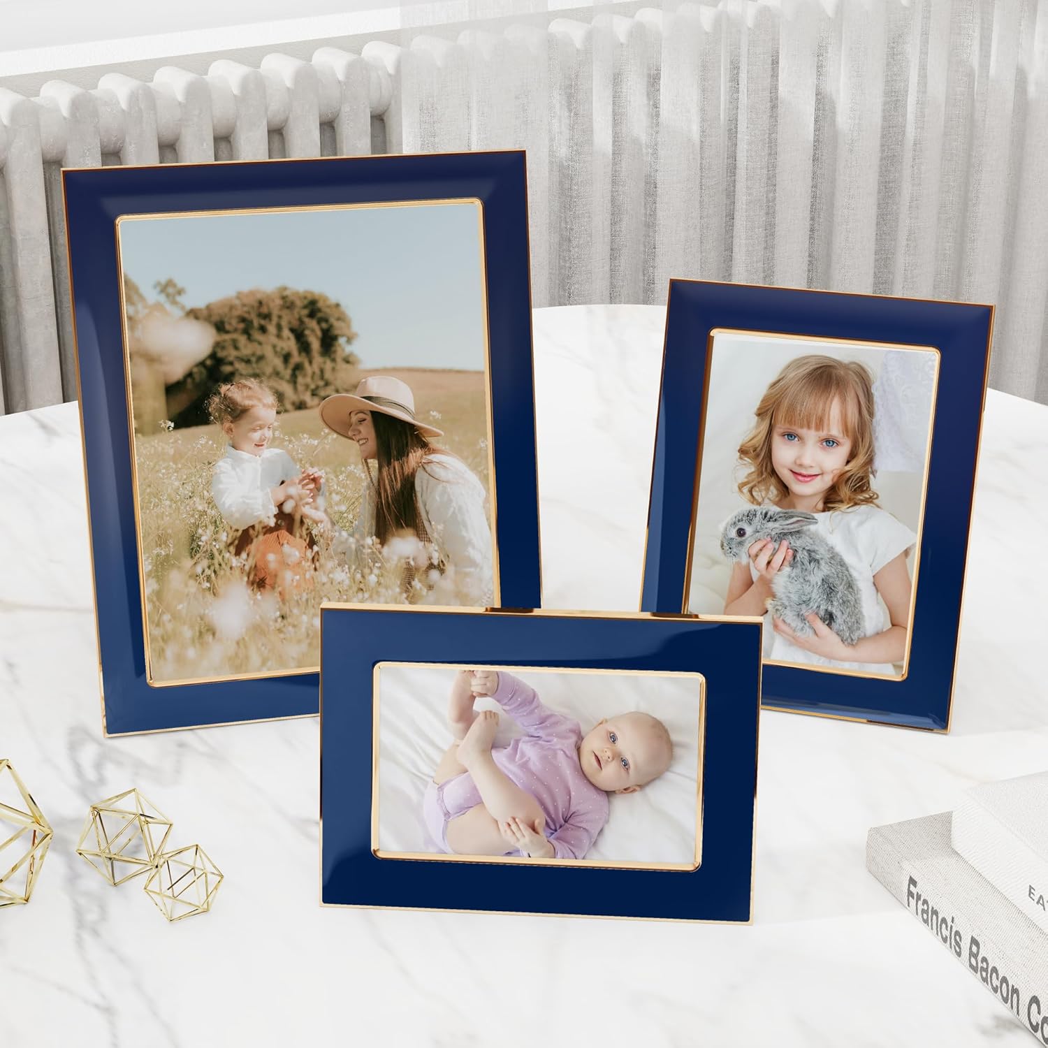 Alternative view of Navy Blue Enamel 4x6 Inch Gold Metal Picture Frame with Easel